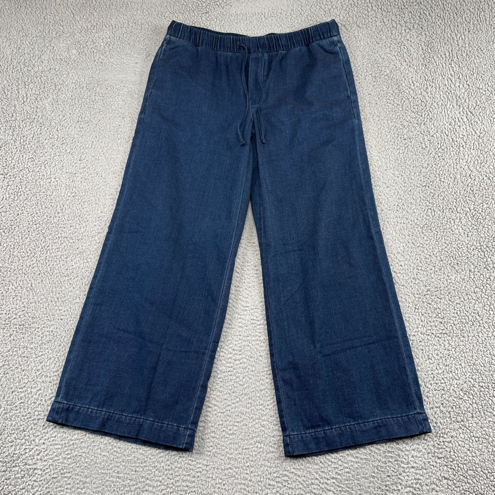 American Eagle Pants Womens Medium Blue Wide Leg Cropped Elastic Drawstring